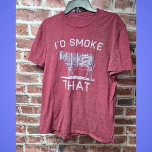 I'D SMOKE THAT Meme T-Shirt Large Heather Red Funny BBQ Graphic Crew Neck